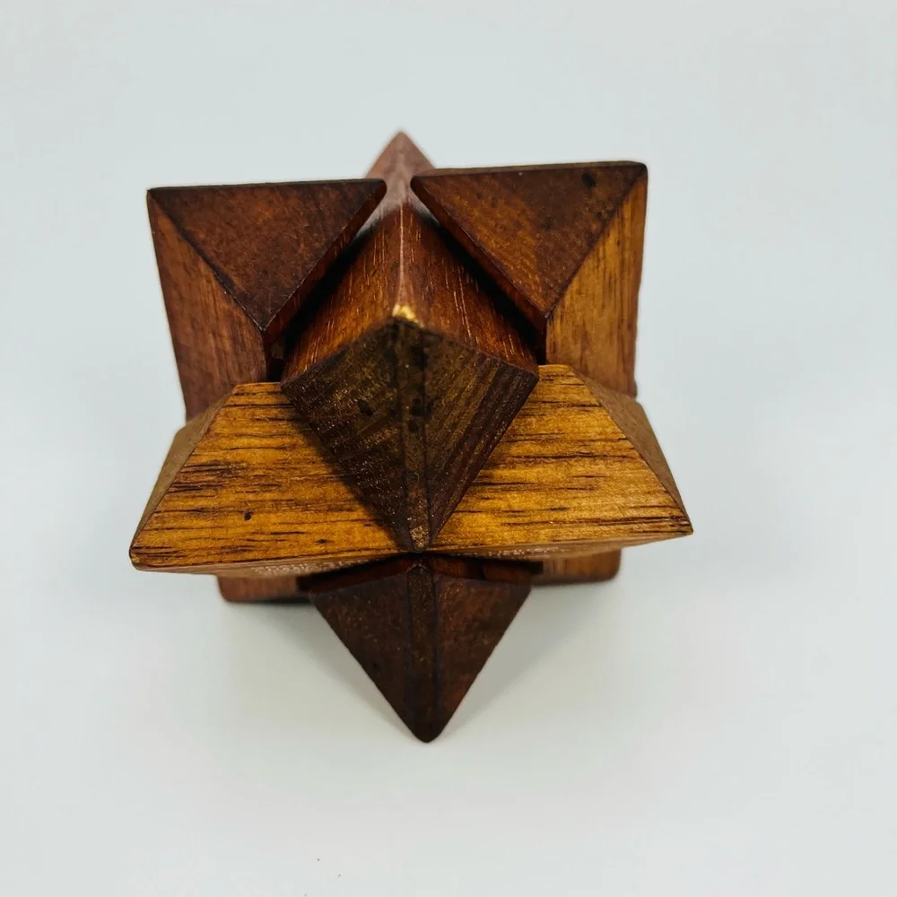 Star Puzzle Wood Cube Brain Tease 3D Challenge Game